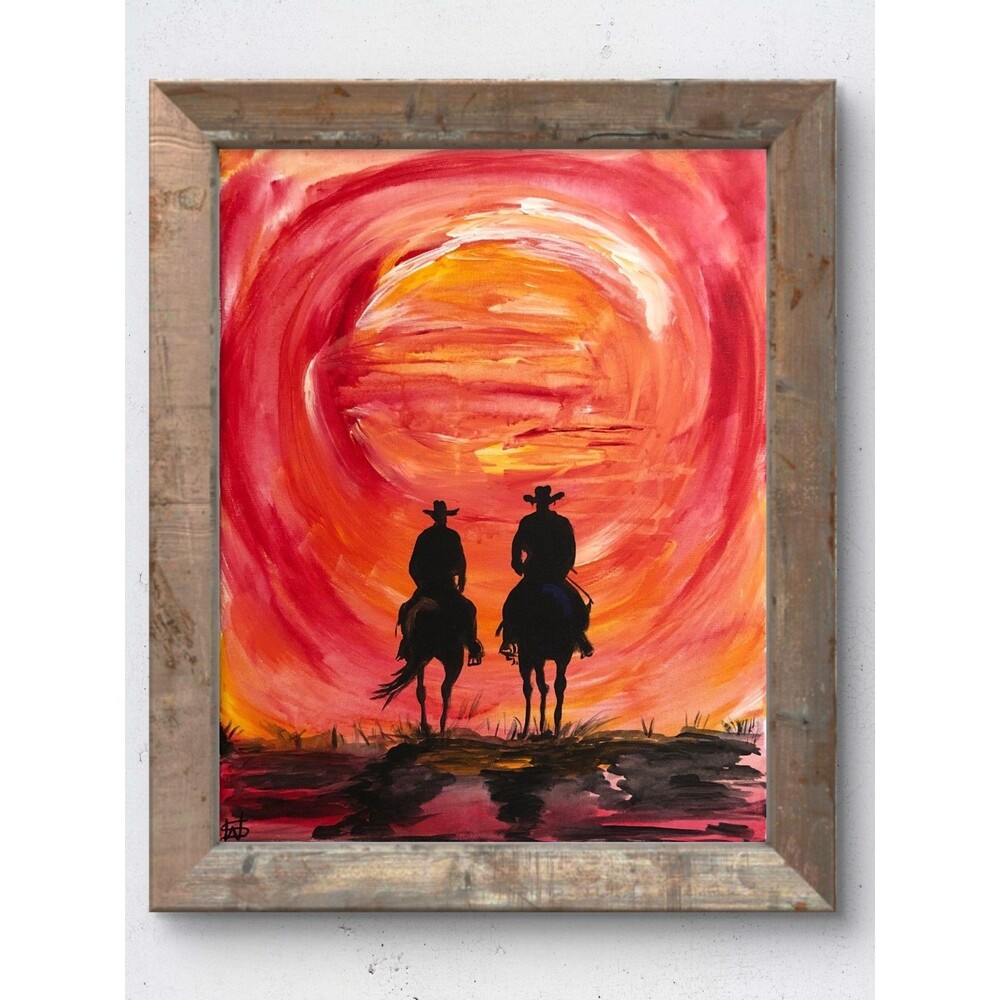WS original sunset cowboys painting 16X20 canvas modern expressionist fine art